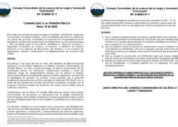 Consejo Comunitario de Riosucio pide suspender la erradicación de coca