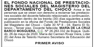 Edicto, primer aviso, María de la Cruz Barco Mosquera