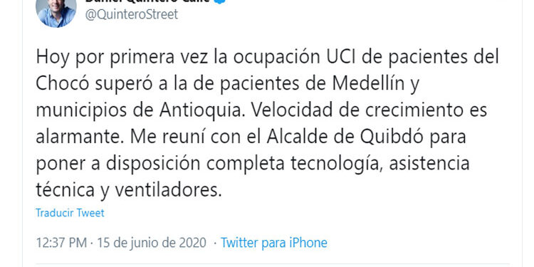 Alcalde de Medellín ofrece apoyo a Quibdó