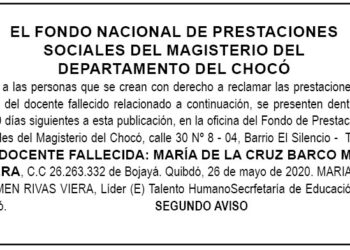 Edicto 2 aviso María de la Cruz Barco Mosquera