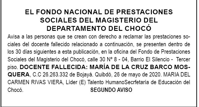Edicto 2 aviso María de la Cruz Barco Mosquera