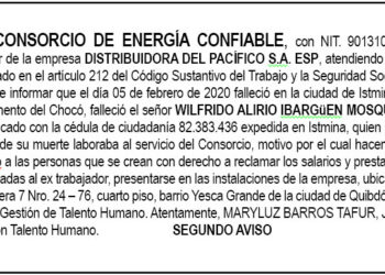 Edicto 2 aviso Wilfrido Alirio Ibargüen