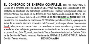 Edicto 2 aviso Wilfrido Alirio Ibargüen