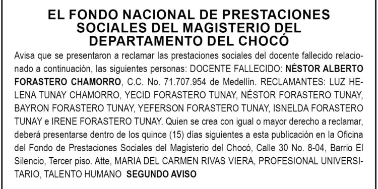 Edicto 2 aviso Néstor Alberto Forastero Chamorro