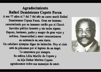 Agradecimiento. Rafael Demóstenes Copete Perea.