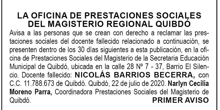 Edicto 1 aviso Nicolás Barrios Becerra