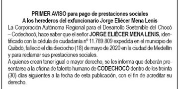 Edicto 1er aviso Jorge Eliécer Mena Lenis