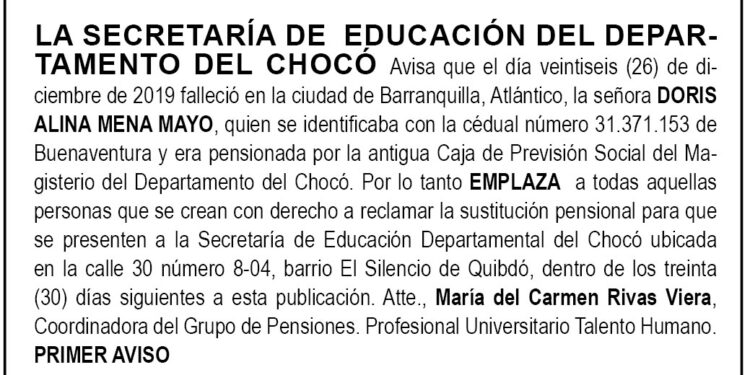 Edicto 1er aviso Doris Alina Mena Mayo