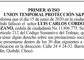 Edicto 1 aviso Luis Carlos Córdoba Lozano
