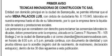 Edicto 1 aviso MENA PALACIOS, LUIS