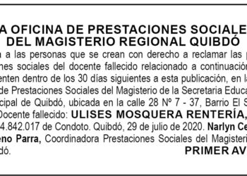 Edicto 1 aviso Ulises Mosquera Rentería