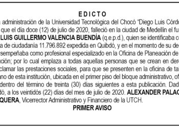 Edicto 1 Aviso Luis Guillermo Valencia Buendía
