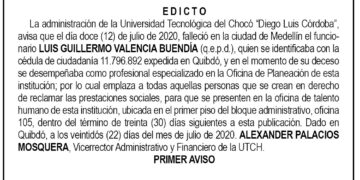 Edicto 1 Aviso Luis Guillermo Valencia Buendía