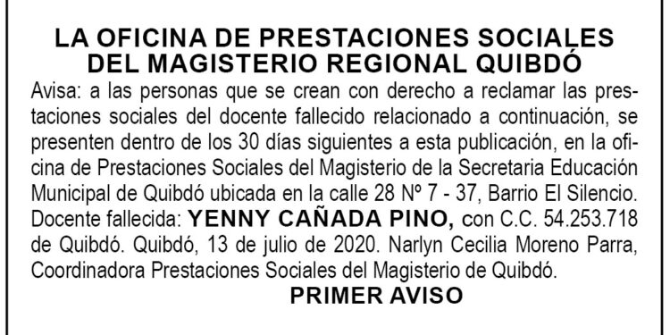 Edicto 1 aviso Yenny Cañada Pino