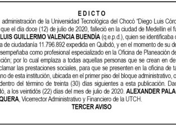 Edicto 3 Aviso Luis Guillermo Valencia Buendía