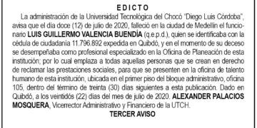 Edicto 3 Aviso Luis Guillermo Valencia Buendía