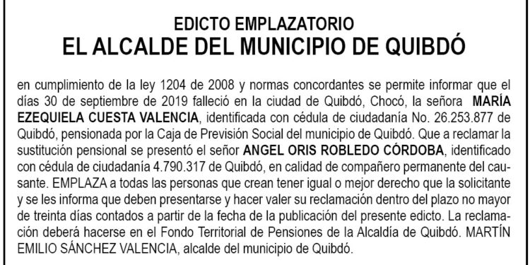 Edicto María Ezequiela Cuesta Valencia