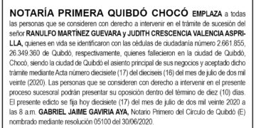 Edicto Ranulfo Martínez Guevara y Judith Crescencia Valencia Asprilla