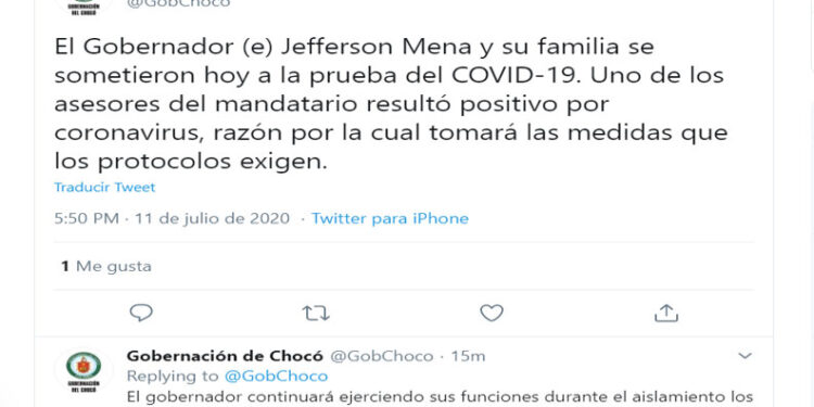 Gobernador (E) del Chocó en aislamiento 14 días