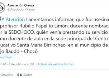 Otro líder indígena chocoano asesinado