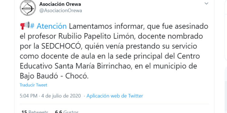 Otro líder indígena chocoano asesinado