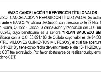 Aviso cancelación y reposición título valor