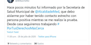 William Yeffer Vivas se aisló por contacto con persona con COVID-19