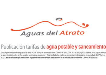 Aguas del Atrato: tarifas de agua potable y saneamiento