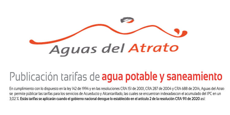 Aguas del Atrato: tarifas de agua potable y saneamiento