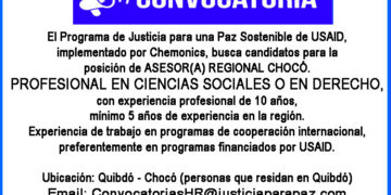 Convocatoria para la posición de Asesor(a) Regional Chocó.