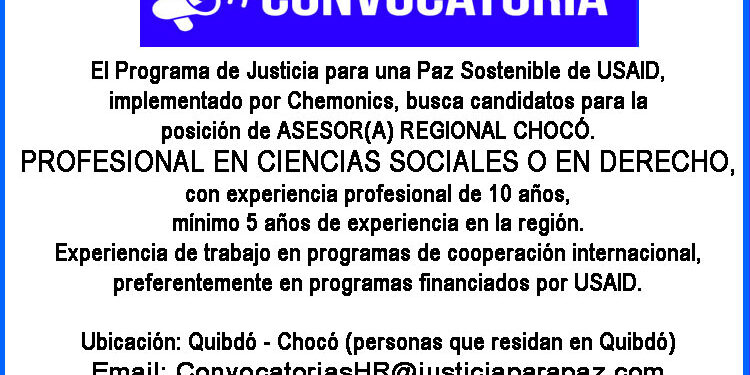 Convocatoria para la posición de Asesor(a) Regional Chocó.