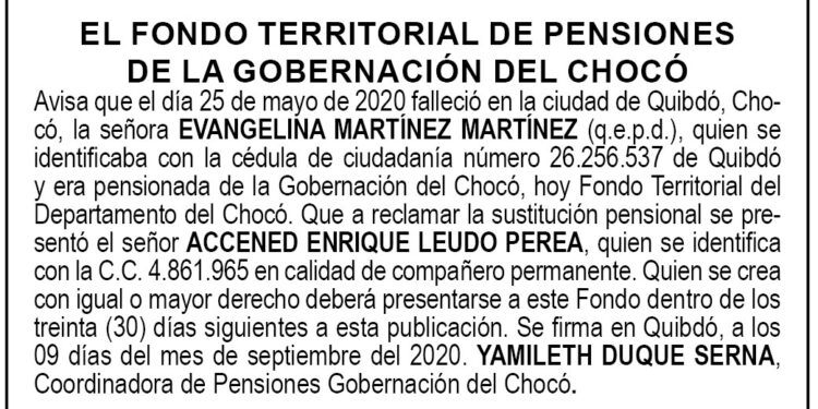 Edicto 1 aviso Evangelina Martínez Martínez