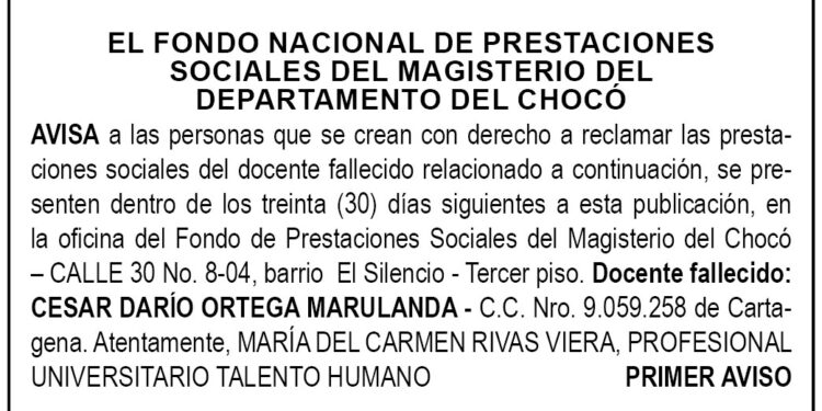 Edicto 1er aviso César Darío Ortega Marulanda
