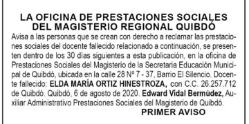 Edicto 1 aviso Elda María Ortiz Hinestroza