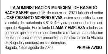 Edicto 1er. aviso José Crisanto Moreno Rivas