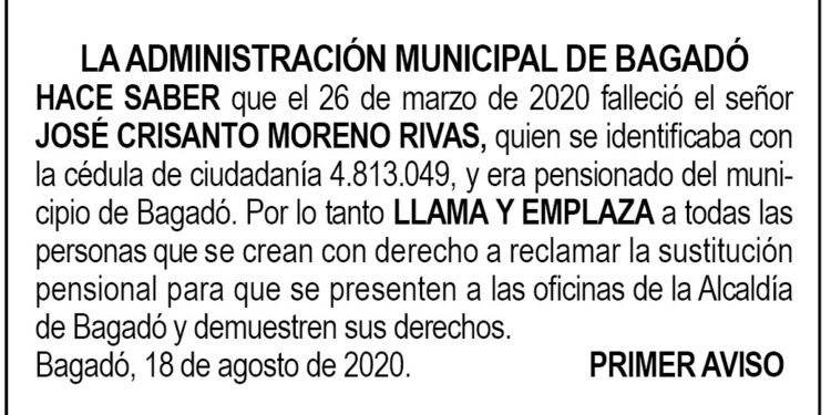 Edicto 1er. aviso José Crisanto Moreno Rivas