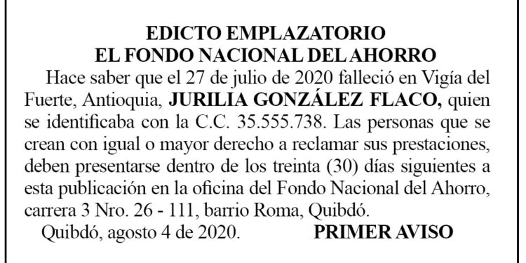 Edicto 1er. aviso Jurilia González Flaco