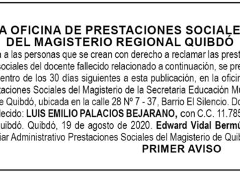 Edicto 1er. aviso Luis Emilio Palacios Bejarano