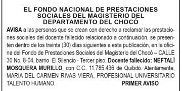 Edicto 1 aviso Neftalí Mosquera Murillo