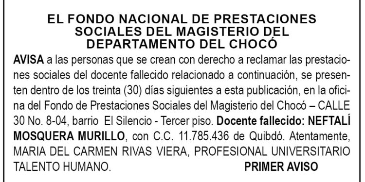Edicto 1 aviso Neftalí Mosquera Murillo