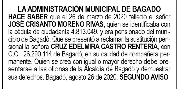 Edicto 2do aviso José Crisanto Moreno Rivas