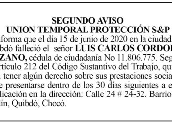 Edicto 2 aviso Luis Carlos Córdoba Lozano