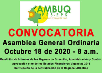 AMBUQ EPS-S-ESS, Convocatoria Asamblea General Ordinaria, octubre 18 de 2020