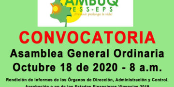 AMBUQ EPS-S-ESS, Convocatoria Asamblea General Ordinaria, octubre 18 de 2020