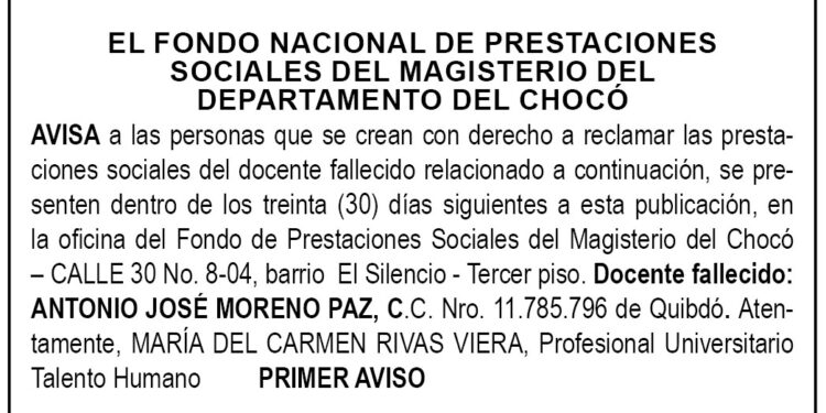 Edicto 1er. aviso Antonio José Moreno Paz