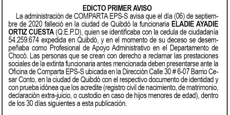 Edicto 1er. aviso Eladie Ayadie Ortiz Cuesta