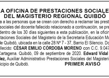 Edicto 1er aviso César Emilio Córdoba Moreno