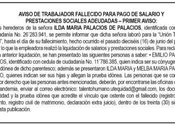 Edicto 1er aviso Ilda María Palacios de Palacios