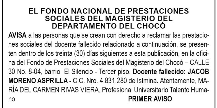 Edicto 1er. aviso Jacob Moreno Asprilla