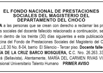 Edicto 1er. aviso María de la Cruz Barco Mosquera